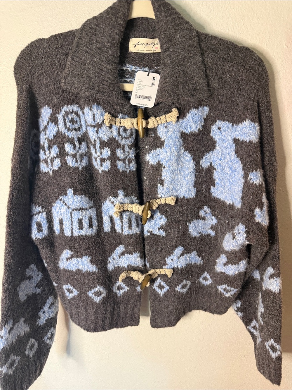 Free People Home Sweet Home Cardi in Charcoal Peri Combo NWT Medium - Picture 2 of 4